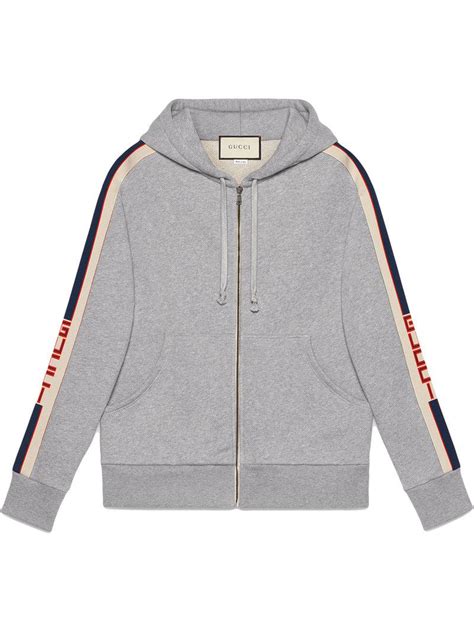 hooded zip up sweatshirt with gucci stripe|Gucci tiger hoodie.